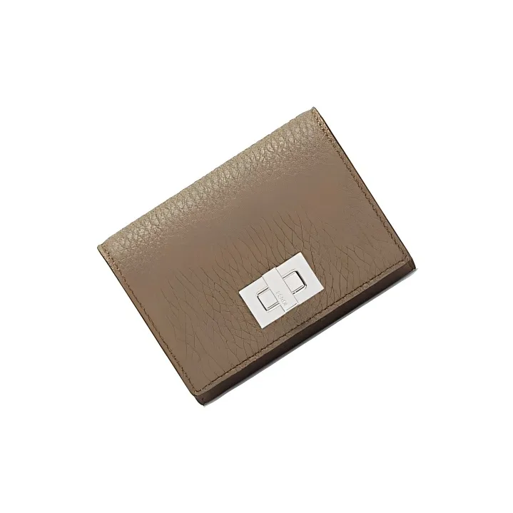 FENDI Peekaboo Roman Nappa Leather Business Card Holder Wallets Women's Light Brown-1