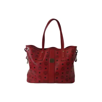 MCM Liz Visetos PVC Tote Bag Shopping Bag Combo Shoulder Bag Handbag Medium Size Women's Red