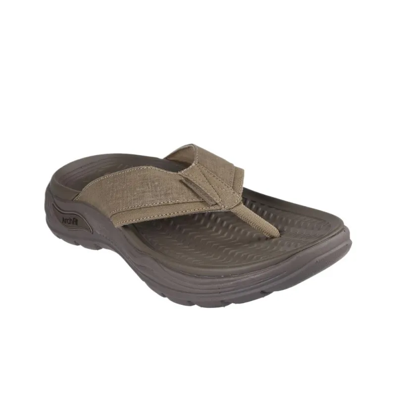 Skechers Arch Fit Motley Quiet Flip Flops Men's Umber-3