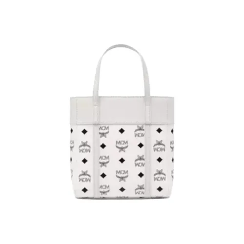 MCM Canvas With Calfskin Leather Basket Bag Tote Bag Shopping Bag Shoulder Bag Crossbody Bag Handbag Mini Women's White