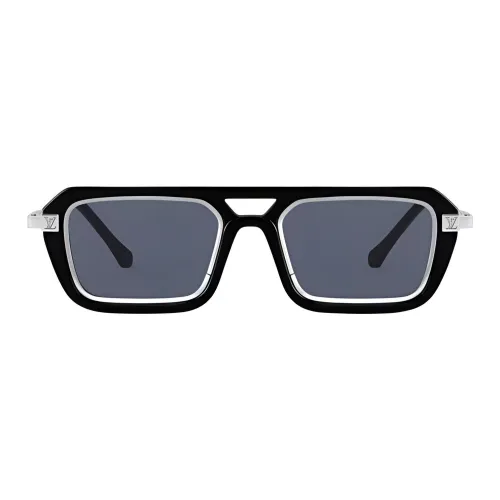 LOUIS VUITTON Acetate Metal Parts Aviator Sunglasses Men's Black