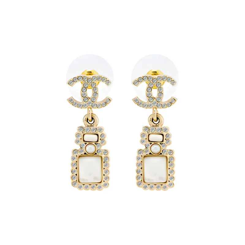 CHANEL Cc Logo Crystal Perfume Bottle Earrings-0