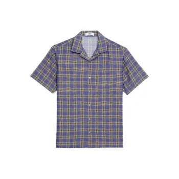 THEORY Shirts Men Blue Gold Plaid