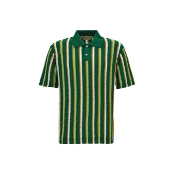 MARNI Striped Crocheted Polo Shirt