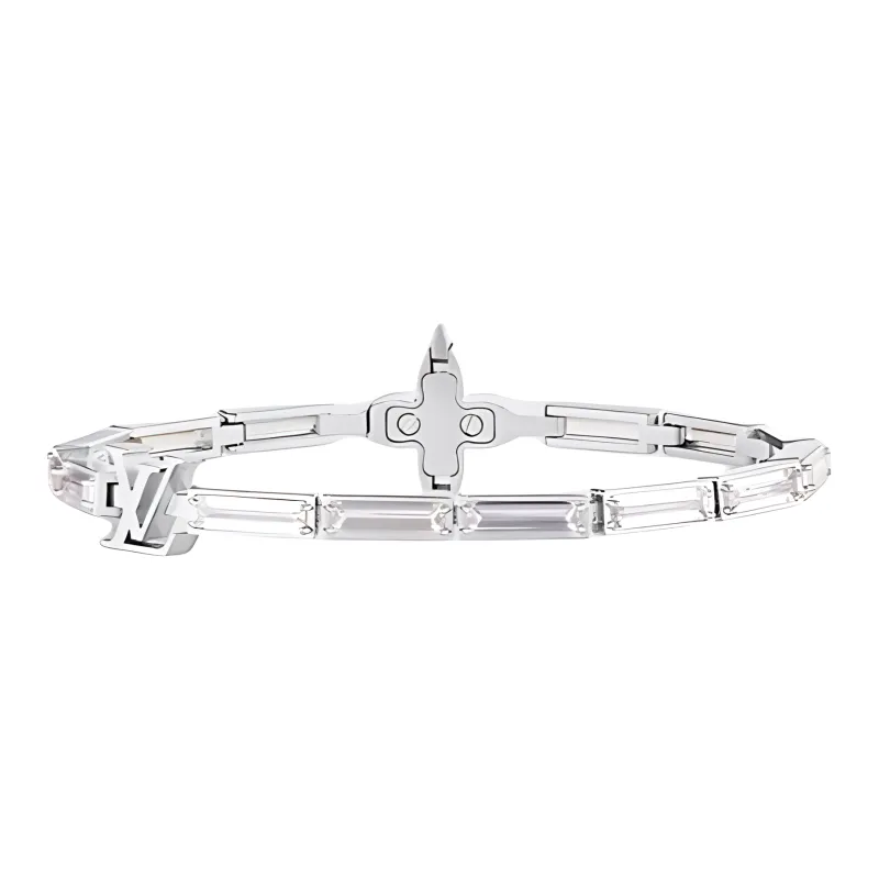 LOUIS VUITTON Zircon Metal Bracelets Men's Silver-0