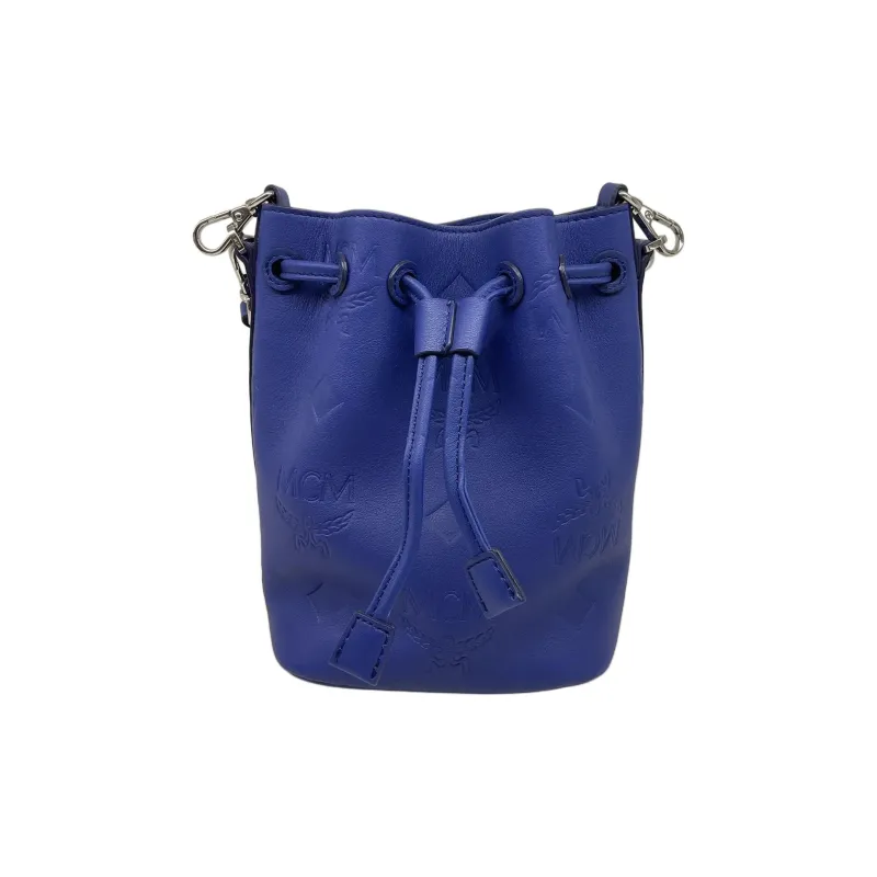 MCM Visetos Leather Bucket Bags Shoulder Bag Crossbody Bag Handbag Mini Women's Blue-0