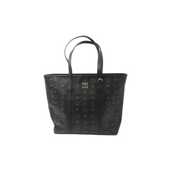 MCM Coated Canvas With Nappa Leather Tote Bag, Shopping Bag, Handbag, Shoulder Bag Women's Black