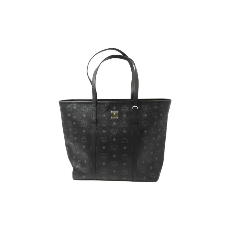 MCM Coated Canvas With Nappa Leather Tote Bag, Shopping Bag, Handbag, Shoulder Bag Women's Black-0