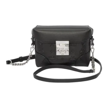 MCM Soft Berlin Visetos Leather One Shoulder Fanny Pack, Crossbody Bag Small Size Women's Black