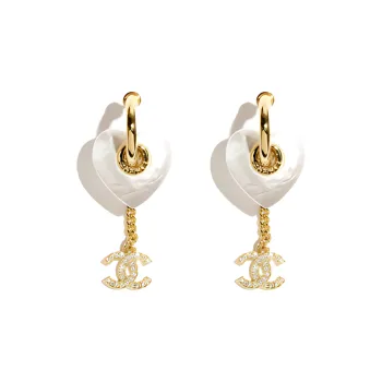 CHANEL Metal Crystal Resin Rhinestone Earrings Women's Gold