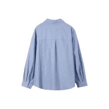 Mu Xiao Xin Shirt Women's Blue Striped Pocket Shirt