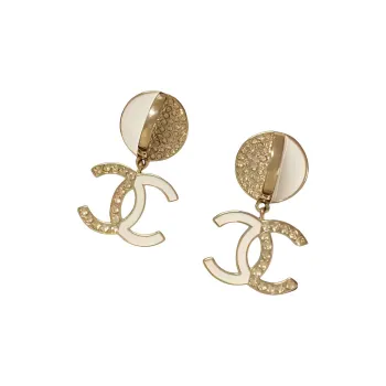 CHANEL Metal Resin Rhinestones Earrings Women's Gold