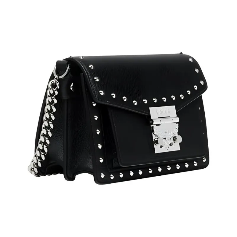 MCM Patricia Visetos Cow Leather Shoulder Bag Crossbody Bag Mini Women's Black-1