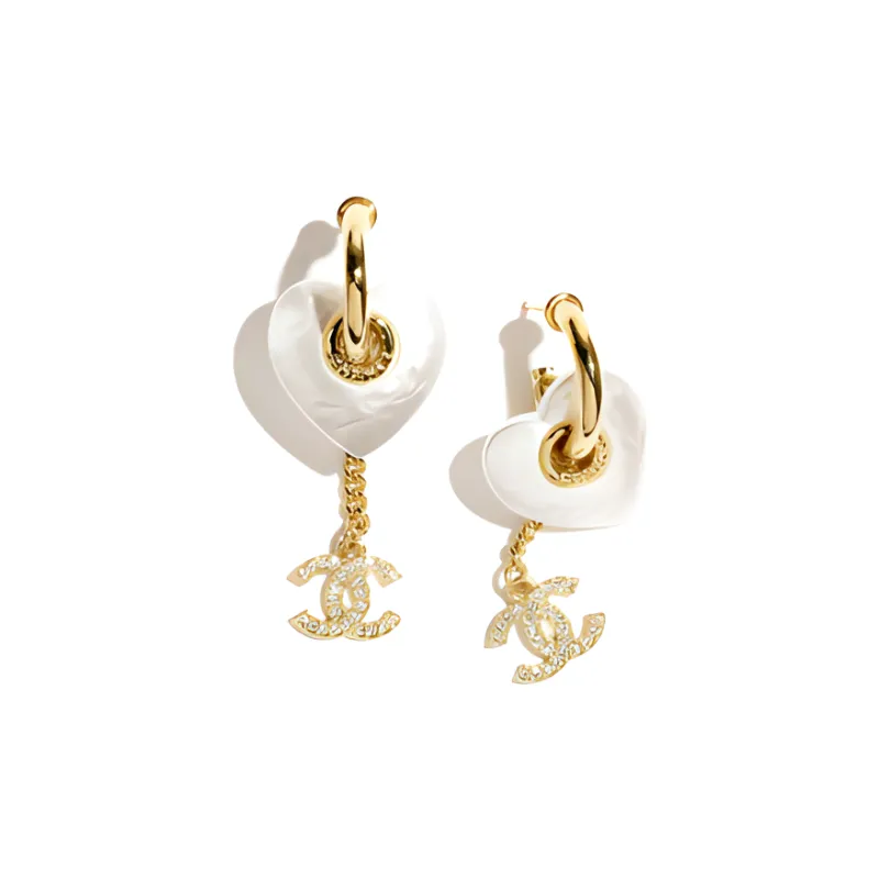 CHANEL Metal Crystal Resin Rhinestone Earrings Women's Gold-2