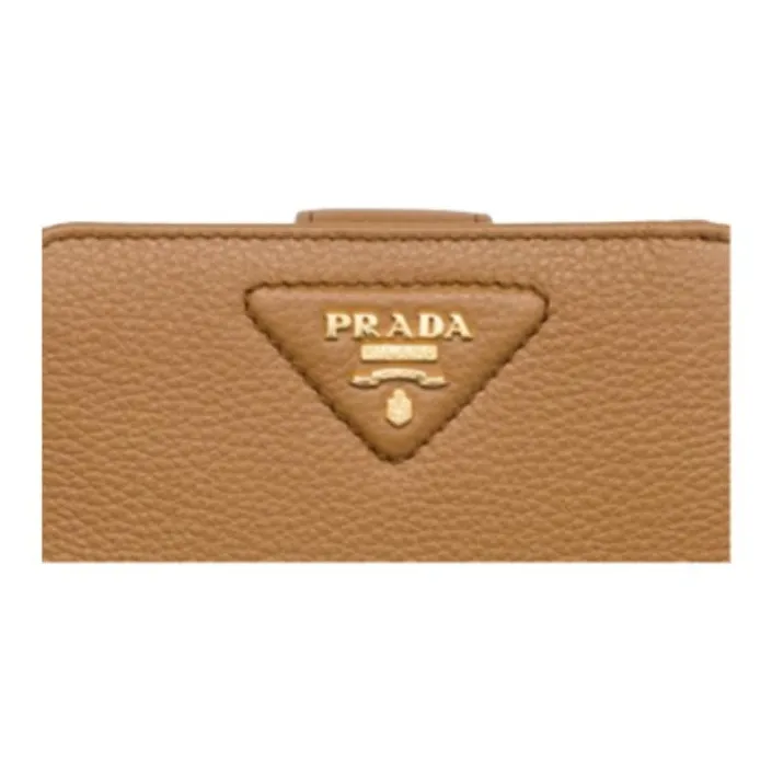 PRADA Vitello Dino Cow Leather Wallet Unisex Camel-4