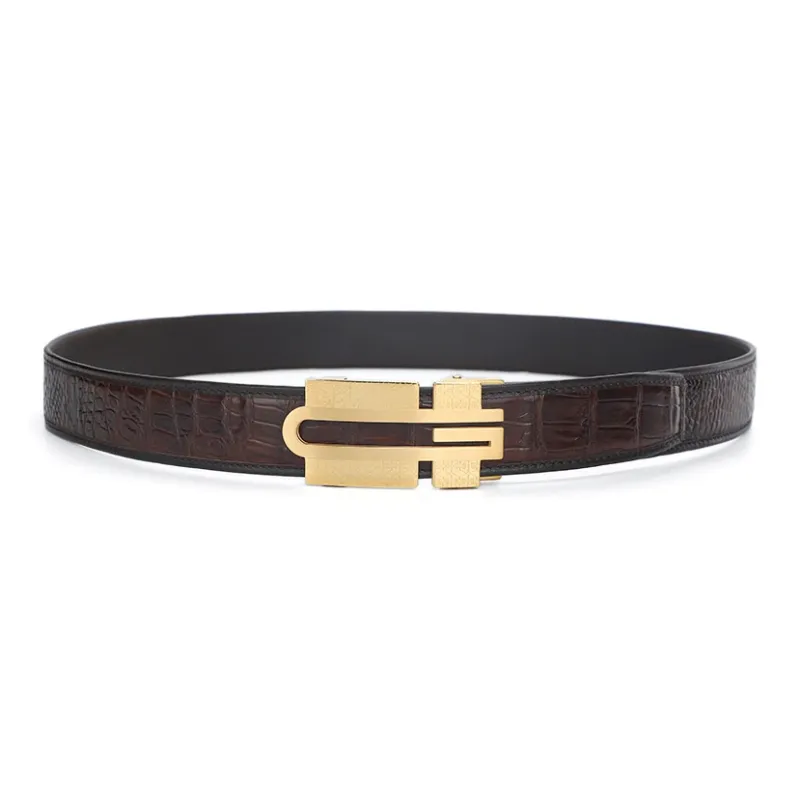 V.V.Brown Crocodile Leather Belts Men's 3.5cm-6
