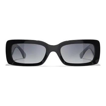 CHANEL Metal Resin Rectangular Sunglasses Unisex Black