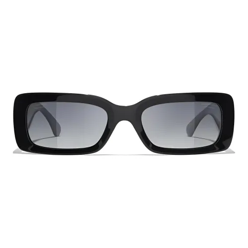 CHANEL Metal Resin Rectangular Sunglasses Unisex Black