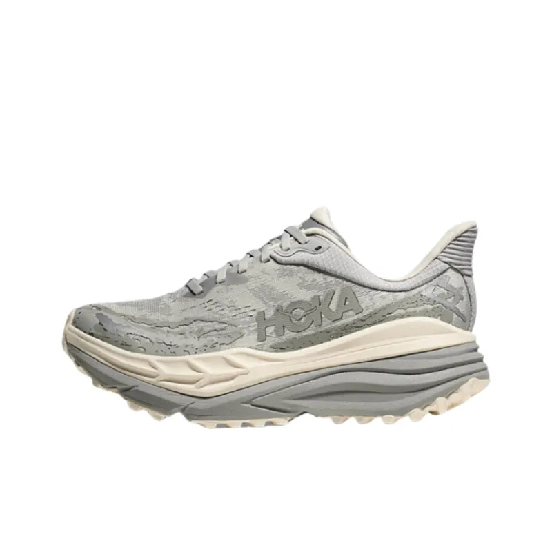 HOKA ONE ONE Stinson 7 Cushioning Slip Resistant Support Low Top Trail Running Shoes Men's Gray White-0