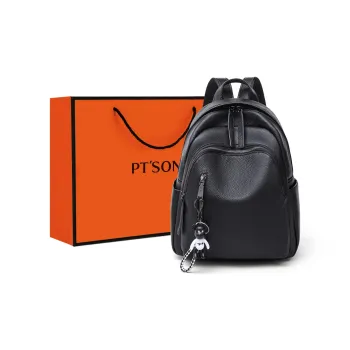PT'SON Cow Leather Backpack Regular Women's Black