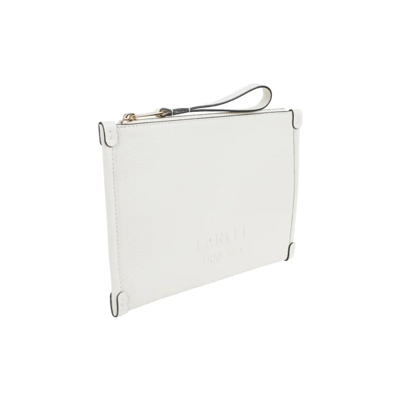 LANCEL Cow Leather Clutch Trumpets Women's White-1