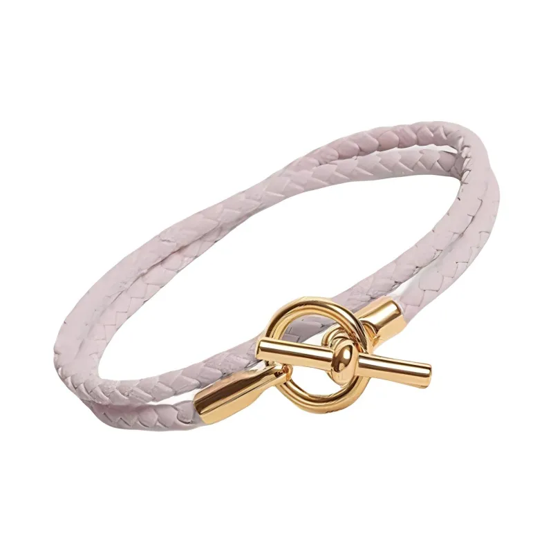 HERMES Leather Gold-Plated Bracelets Women's Pink-2