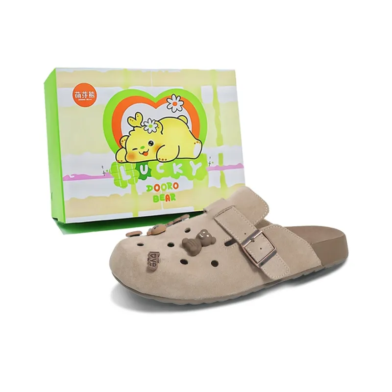 Budding Bear Rubber Sole Abrasion Resistant Slip Resistant Wrap toe Slippers Women's Box-0