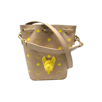 MCM Cow Leather With Leather Bucket Bag, Crossbody Bag, Handbag Mini Women's Beige