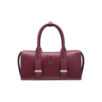 PECO Cow Leather Handbag, Boston Bag Women's Mocha/Purple Gold