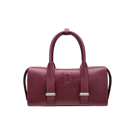 PECO Cow Leather Handbag, Boston Bag Women's Mocha/Purple Gold-6