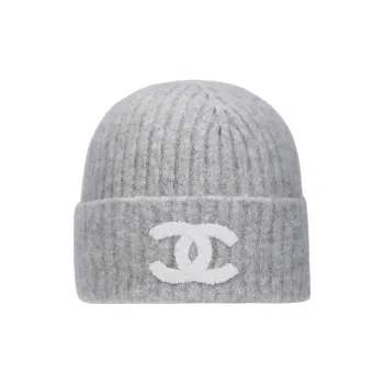CHANEL Cashmere Knitted Fabric Beanies Unisex Gray