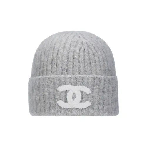 CHANEL Cashmere Knitted Fabric Beanies Unisex Gray
