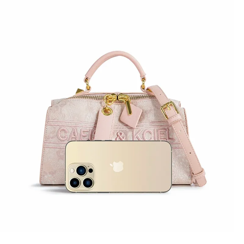 CAEISL&KCIEL Polyurethane Synthetic Leather Handbag Women's Embroidery Pink/Embroidery Gray-2