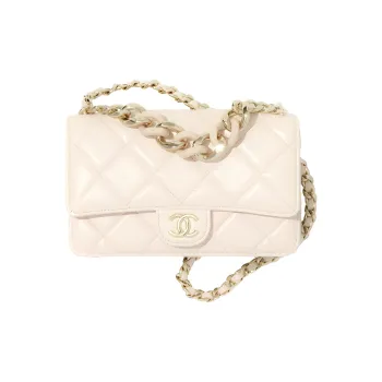 CHANEL WOC Lambskin Small Square Bag Shoulder Bag Crossbody Bag Money Bag Women's Beige