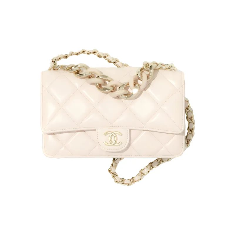 CHANEL WOC Lambskin Flap Bag Wallet On Chain, Small Square Bag, Shoulder Bag, Crossbody Bag Women's Beige-0