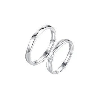 WINY S925 Silver Couple Ring Adjustable, Sandblasted Finish Craft, Love Confession Surprise Box Unisex Silver