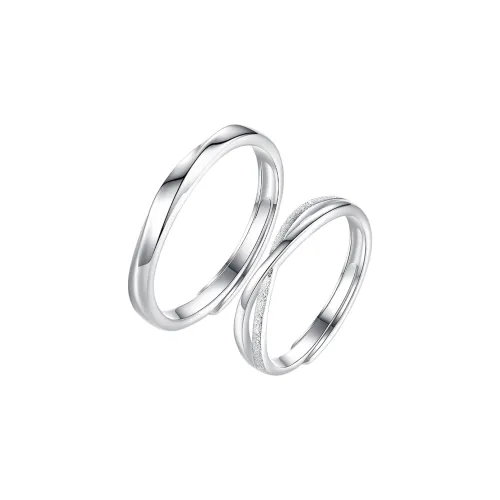 WINY S925 Silver Couple Ring Adjustable, Sandblasted Finish Craft, Love Confession Surprise Box Unisex Silver
