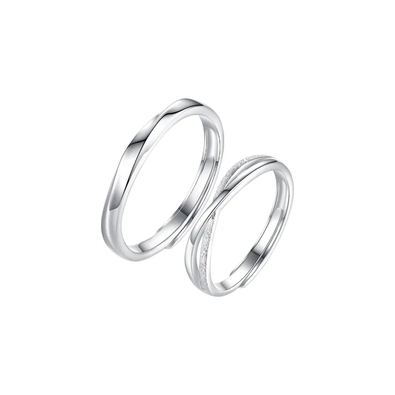 WINY S925 Silver Couple Ring Adjustable, Sandblasted Finish Craft, Love Confession Surprise Box Unisex Silver-0
