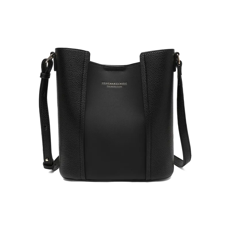 MEXICAN Polyurethane Bucket Bag, Shoulder Bag, Crossbody Bag Women's Black/Coffee-0