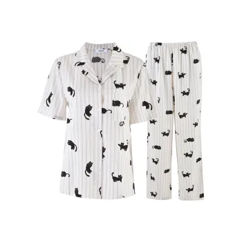 MY BODY Pajama Set Women's Apricot Stripes Cat
