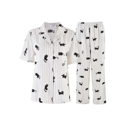 MY BODY Pajama Set Women's Apricot Stripes Cat