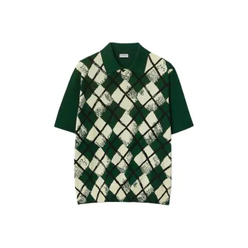 Burberry Checked Ribbed-Knit Polo Shirt