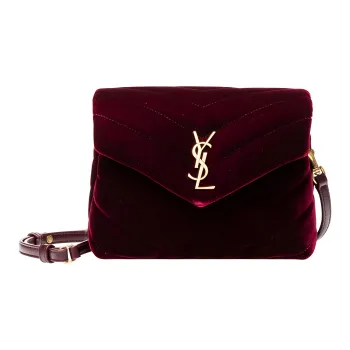 SAINT LAURENT LOULOU Velvet Crossbody Bag Shoulder Bag Women's Burgundy