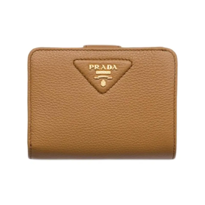 PRADA Vitello Dino Cow Leather Wallet Unisex Camel-2