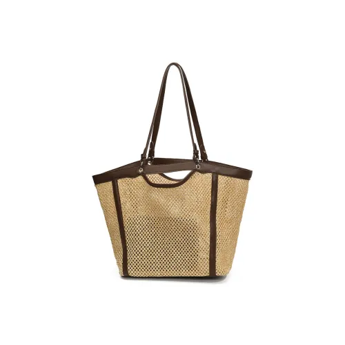 Huangmu Straw Woven Tote One Shoulder Handbag Women's Coffee/Khaki