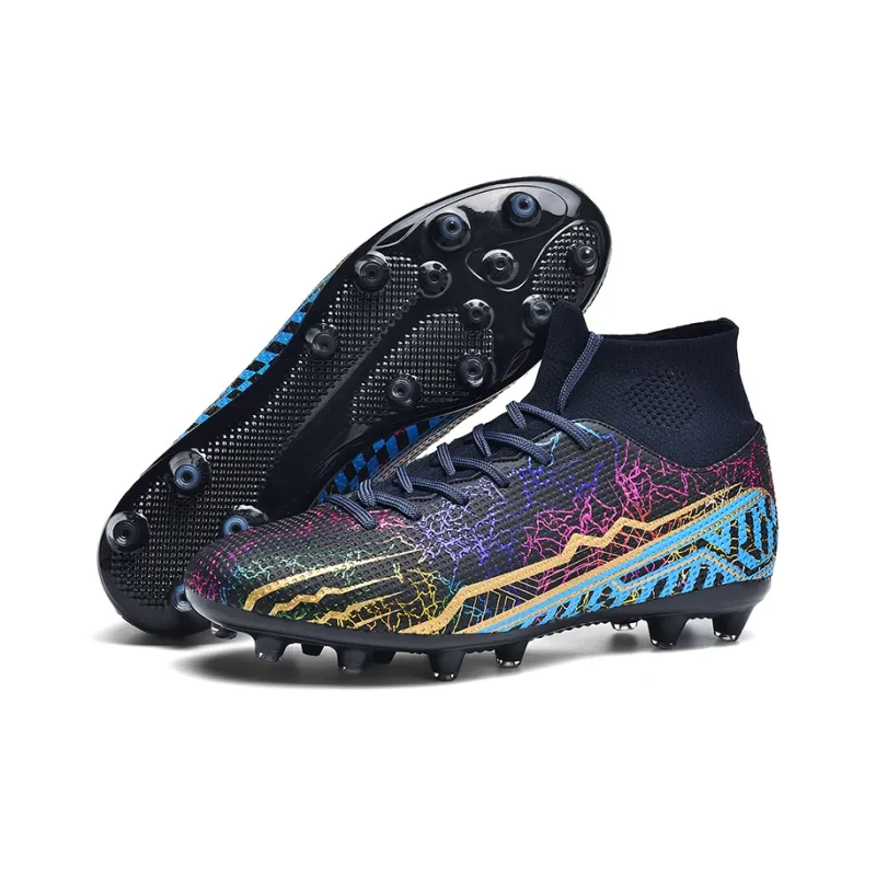 QIUTEXIONG Soccer Shoes Unisex High Top White/Black/Aqua/Mismatched-29