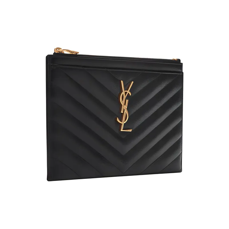 SAINT LAURENT Calfskin Wallets Clutches Women's Black-1