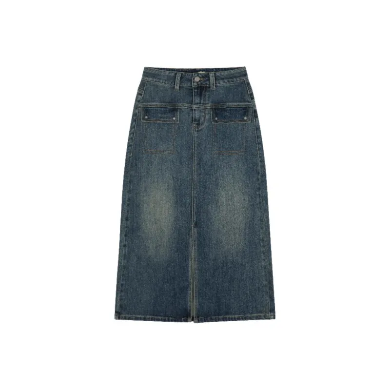Mo Han Yi Mei Denim Long Skirts Women's Vintage Blue-4