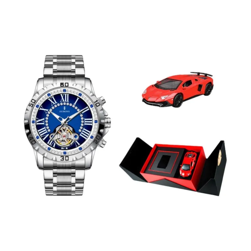 RENOVO Automatic Mechanical Movement Stainless Steel Watchband Watch Men's Watches Blue Dial-4