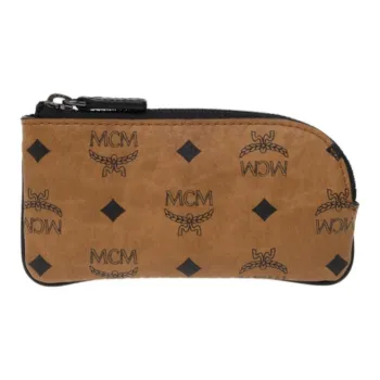 MCM Aren Visetos Coated Canvas Coin Purse Clutch Mini Unisex Brown Cognac
